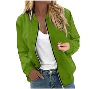 LUNULE Sommerjacke Damen College Jacke Einfarbig Kurz Coat Leicht Luftig Blouson Mit Reißverschluss Casual Jeansjacke Mädchen(Green,L)