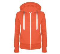 LUNULE Sommerjacke Damen Fleecejacke Einfarbig Langarm Kapuzenjacke Mit Reißverschluss Casual Leicht Zip Hoodie Jacke Strickjacke Kapuzenjacke(Orange,M)
