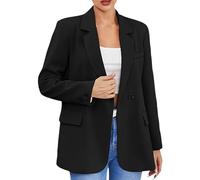 LUNULE Sommerjacke Damen Leicht Blazer Blau Langarm Arbeit Büro Jacke Einfarbig Open Front Jacket Cardigan Dünne Sakko Elegant(Schwarz,5XL)