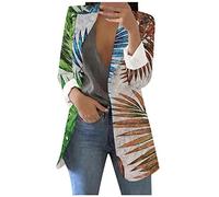 LUNULE Sommerjacke Damen Leicht Jacke Frühling Drucken Revers Langarm Arbeit Büro Open Front Cardigan Freizeit Business Sakko Sommer Blazer(Green,M)