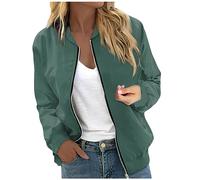 LUNULE Sommerjacke Damen Sommer Jacke Einfarbig Kurz Coat Leicht Luftig Blouson Mit Reißverschluss Casual Karierte(Dark Green,XL)