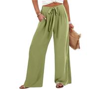LUNULE Sporthose Damen Einfarbig Weite Hose Mit Taschen Leichte Und Luftig Sommerhose Marlene Palazzo High Waist Freizeithose Mode Lässig Strandhose Locker Bequeme
