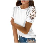 LUNULE Strandkleider Damen Sommer Schulterfreies Oberteil Damen Top RüCkenfrei Damen Enge Tops Damen T-Shirt WeißEs Crop Top Wickelbluse Damen Damen Nachthemd Kurzarm (White, S)