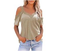 LUNULE Strickjacke Damen Transparentes Oberteil Damen Camisole Damen Sommer Einfarbig Tank Top Shirt Spitze Patchwork V Ausschnitt SpaghettiträGer Basic Camisole Blusen Crop Top Hoodie (Beige, L)