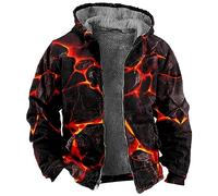 LUNULE Strickjacke Herren Feuerwehr Jacke Schutzjacken 3D Druck Teddy Fleece Gefüttert Hoodie Winter Dicke Plüsch Innenfutter Baseball(Rot, L)