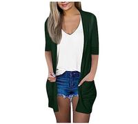 LUNULE Strickjacken Für Damen Leichte Strickjacke Sommer Einfarbig 3/4 Ärmel Cardigan Mit Taschen Casual Locker Open Front Outwear Kurz Trachten