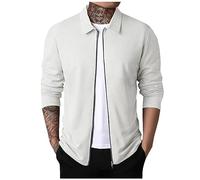 LUNULE Strickpullover Herren Sherpa Jacke Herren Jacke Jungen 164 Leichte Dünne Waffel Einfarbig Revers Sweatjacke Mit Reißverschluss Casual Slim Fit Vintage Jacke (Weiß, M)