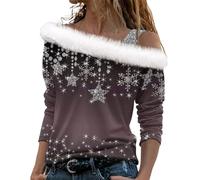 LUNULE Sweatjacke Damen Mit Kapuze Norweger Pullover Damen Pullover Mädchen Shirtkleid Damen Weihnachten 3D Druck Plüsch Schulterfrei Langarm Pulli Shirt Mit Schulterriemen Xmas Teddy Pullover Damen
