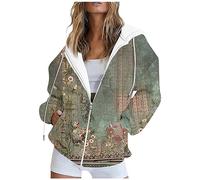 LUNULE Sweatjacke Damen Strickjacke Blumenmuster Langarm Hoodie Jacke Kapuzenpullover Mit Reißverschluss Casual Basic Übergangsjacke Frühling Kurze