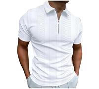 LUNULE Sweatshirt Herren Hemd Schwarz Herren WeißEs Hemd Herren Kurzarm MäNner Jacquard Drucken Businesshemd Reverskragen Kurzarm Polohemd Mit ReißVerschluss Casual Tshirt Herren Slim Fit (White, M)