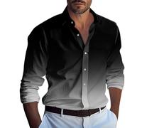 LUNULE T Shirt Herren Langarm Sport Shirts Für Gradient Druck Button Down Hemden Lässige Loose Fit Beach Freizeithemd Leicht Hemd Schwarz Business (Grau,XL)