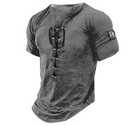 LUNULE T-Shirts FüR Herren MäNner Mittelalter Retro SchnüRen Henley Shirt V-Ausschnitt Kurzarm Vintage Casual Tshirts Sommer Outdoor Regular Fit Trainingsshirt LäSsig Lose Freizeithemd Sweatshirt