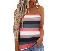 LUNULE Top SpaghettiträGer Damen Tunika Sommer Crop Top Langarm Frauen Gestreiftes Aufdruck Weste Schulterfrei ÄRmellose Basic Tanktops Gradient Print Tunika Kleid Damen (Orange, S)