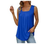 LUNULE Tunika Damen Sommer Crop Top Y2K Elegante Blusen Einfarbig Sexy Weste Square Ausschnitt ÄRmellose Basic Falten T-Shirt Tanktops FüR Frauen (Blue, XXL)