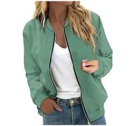 LUNULE Übergangsjacke Damen 3 In 1 Jacke Einfarbig Kurz Coat Leicht Luftig Blouson Mit Reißverschluss Casual Sommer(Mint Green,XXL)