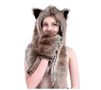 LUNULE Unisex Tiermütze Winter Warme 3-in-1 Fellmütze Ohren mit Handschuhe Schal Künstliches Fell Kapuzenschal Thermohandschuhe für Damen & Herren Tiere Bär Panda Wolf Paws Ohren Plüschmütze Damenhut