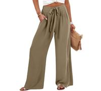 LUNULE Wanderhose Damen Einfarbig Weite Hose Mit Taschen Leichte Und Luftig Sommerhose Marlene Palazzo High Waist Freizeithose Mode Lässig Strandhose Locker Bequeme