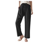 LUNULE Warehouse Deals Angebote, Leinenhose Damen Sommer Weisse Hosen Damen Einfarbig Palazzo Hose Mit Kordelzug Und Taschen Straight High Waist Bein Hose Lockere Hosen Damen Sommer (Schwarz,XXL)