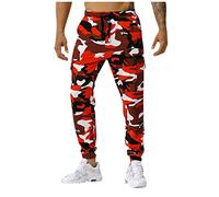 LUNULE Warehouse Deals Angebote, Trainingsanzug Herren Trekkinghose Herren Zip Off Camouflage Drucken Cargo Hose Mit Tasche Outdoor Sporthose Regular Fit Jogginghose Sport Hose Herren (Red,XL)