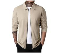 LUNULE Waterproof Jacket Men Bademantel Herren Leicht Winter Jacken Leichte Dünne Waffel Einfarbig Revers Sweatjacke Mit Reißverschluss Casual Slim Fit Wintermantel (Khaki, 3XL)
