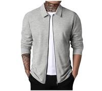 LUNULE Weiße Strickjacke Bodenlanger Mantel Army Jacke Herren Leichte Dünne Waffel Einfarbig Revers Sweatjacke Mit Reißverschluss Casual Slim Fit Cardigan Lang (Light Gray, XL)