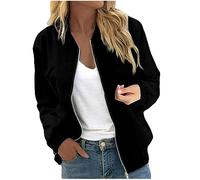 LUNULE Winterjacke Damen Jeansjacke Einfarbig Langarm Coat Jacket Dünne Übergangsjacke Mit Reißverschluss Casual Pilotenjacke Sweatjacke Schwarz(Black,S)