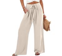 LUNULE Yogahose Damen Einfarbig Weite Hose Mit Taschen Leichte Und Luftig Sommerhose Marlene Palazzo High Waist Freizeithose Mode Lässig Strandhose Locker Bequeme