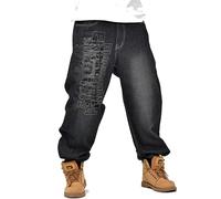 LUOBANIU Herren Baggy Jeans Loose Fit Hip Hop Streetwear Vintage 90er Y2k Denim Freizeithose Komfort für Tanz & Skateboard, 024 Schwarz, 48