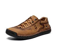 LUODENGLANG Herren Freizeitschuhe Echtleder Loafers Leicht Atmungsaktiv Outdoor Walkingschuhe Slip On Sneakers Fahrschuhe Wandern in den offenen Luftschuhen, braun, 44 EU