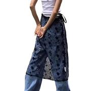 LUOFENG Damenrock, koreanische durchsichtige Pailletten, Blumenspitze, langer Rock, Hüftschal, modisch, durchscheinend, halbe Schürze, Röcke, Überrock