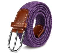 LUOFMISS Mehrfarbiger gewebter Stretch-Gürtel für Damen und Herren, geflochtener elastischer Golfgürtel, Jeans, Freizeithose, Sportgürtel, Violett, for Waist Size 38"-42"