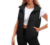 luohaibell Weste aus Baumwolle, für Damen, große Größe, modisch, gesteppt, ohne Ärmel, warm, Reißverschluss, kurz, schick, elegant, bequem, Herbst und Winter, Schwarz, 7X-Large