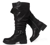 Luoika Damen Extra Wide Calf Knee High Boots Plus Size Slouchy Kniehohe Stiefel Weite Low Heel Winterstiefel, Schwarz 108, 10.5 X-Wide