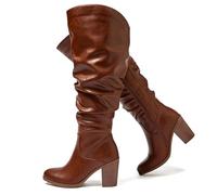 Luoika Damen Extra Wide Calf Knee-High Boots Weite Winterstiefel, Brown PU, 10.5 X-Wide