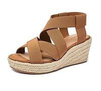 Luoika Damen Sandalen mit Keilabsatz und Keilabsatz | Weite Breite, Slip-on, leicht, Komfort, Freizeit, Reisen, Alltag, Kleid, Sommer-Strandschuhe
