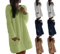 luoluoluo Fleecekleid Damen Flauschig Winterkleid Langarm Warm Elegant Mini Kleider Kurz Pulloverkleid Herbst Winter Plüschkleid Lässig Freizeit Herbstkleid Pullover Minikleid