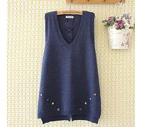 LUOY Damen Strickweste,Frauen Strickwesten Cami Pullover Einfarbig Große Bunte Knöpfe Verband Winter Herbst Lässige Lose Ärmellose Pullover Weste Pullover Tank Top,Marineblau,XXL