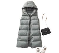 Dweste Lang Damen,Daunensteppweste Leichte Damen Lange Weste, Lässig Schmal Dicker Gesteppte Daunenweste Damen Elegante Weste Winddichter Wintermantel Für Damen Mädchen,Salbeigrün,M