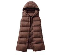 LUOY Longweste Damen,Daunensteppweste Leichte Damen Lange Weste, Lässig Schlank Verdickende Daunensteppweste Damen Elegante Weste Winddichter Wintermantel Für Damen Mädchen,Braun,M