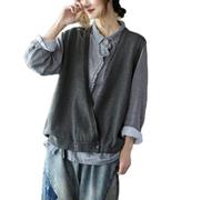LUOY Pullunder Damen Ärmellos,Damen Strickwesten Casual Vintage Einfarbig Baumwolle V-Ausschnitt Herbst Lose Ärmellose Knöpfe Strickjacke Pullover Tank Top Cami Weste Bluse,Grau