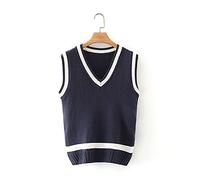 LUOY Pullunder Damen Ärmellos,Frauen Strickwesten Pullover Mode Marineblau Weiß Streifen Spleißen Klassische Preppy Style Ärmellose Tankwesten Uniform Strickpullover Cosplay Kostüm