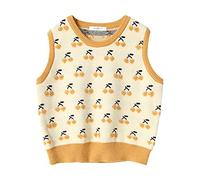 LUOY Pullunder Für Damen,Frauen Strickpullover Weste Mode Süße Kirsche Stickerei Nähte V-Ausschnitt Herbst Winter Lose Ärmellose Pullover Gilets Pullover Stricken Tank Top Cami Weste Bluse,Gelb