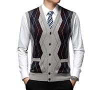 LUOY Pullunder Für Herren,Herren Strickwesten Klassisch Business Argyle Plaid Jacquard V-Ausschnitt Camel Herbst Winter Warm Ärmellose Tasche Knöpfe Strickjacke Slipover Weste Pullover Tanktops,3XL