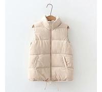 LUOY Steppweste Damen,Damen Steppweste Mode Beige Kurzer Samt Kordelzug Saum Stehkragen Reißverschluss Winter Dicker Winddichter Bodywarmer Weste Ärmellose Jacke Mantel Wattierte Weste Bluse,M