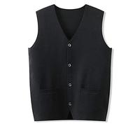 LUOY Strickweste Herren,Herren Strickwesten Casual Business Keine Spur Einfarbig Schwarz Übergröße Locker V-Ausschnitt Herbst Winter Warm Ärmellose Tasche Knöpfe Strickjacke Weste Pullover Tank Tops