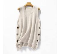 LUOY Sweater Vest,Damen Strickpullover Weste Lässige Beige Wolle Seitenschlitz Knöpfe Rundhals Herbst Winter Warmer Ärmelloser Pullover Westen Pullover Stricken Tank Top Cami Weste Bluse,L
