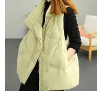 LUOY Weste Damen,Damen Daunen Steppweste Mit Kapuze Modische Lockere Kurze Erbsengrüne Falten Stehkragen Reißverschluss Steppweste Wattiert Winddichter Bodywarmer Ärmellose Jacke Wintermantel Weste,M