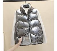 LUOY Weste Damen，Damen Steppweste Fashion Silber Glänzend Stehkragen Reißverschluss Taschen Winter Dick Winddicht Bodywarmer Weste Ärmellose Jacke Mantel Wattierte Weste Bluse,M