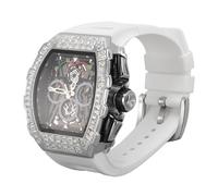 Luqeeg Herrenuhren, Modische Quarzuhr, Leuchtende Zeiger, Multifunktionale Timing-Mondphasen-Kalenderanzeige, Armbanduhren mit Weichem Silikonarmband, Elegante Geschenke für Männer (Silbrig Weiß)