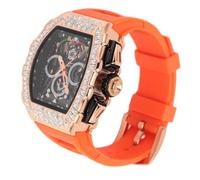 Luqeeg Herrenuhren, Modische Quarzuhr, Leuchtende Zeiger, Multifunktionale Timing-Mondphasen-Kalenderanzeige, Armbanduhren mit Weichem Silikonarmband, Elegante Geschenke für Männer (rosa-orange)
